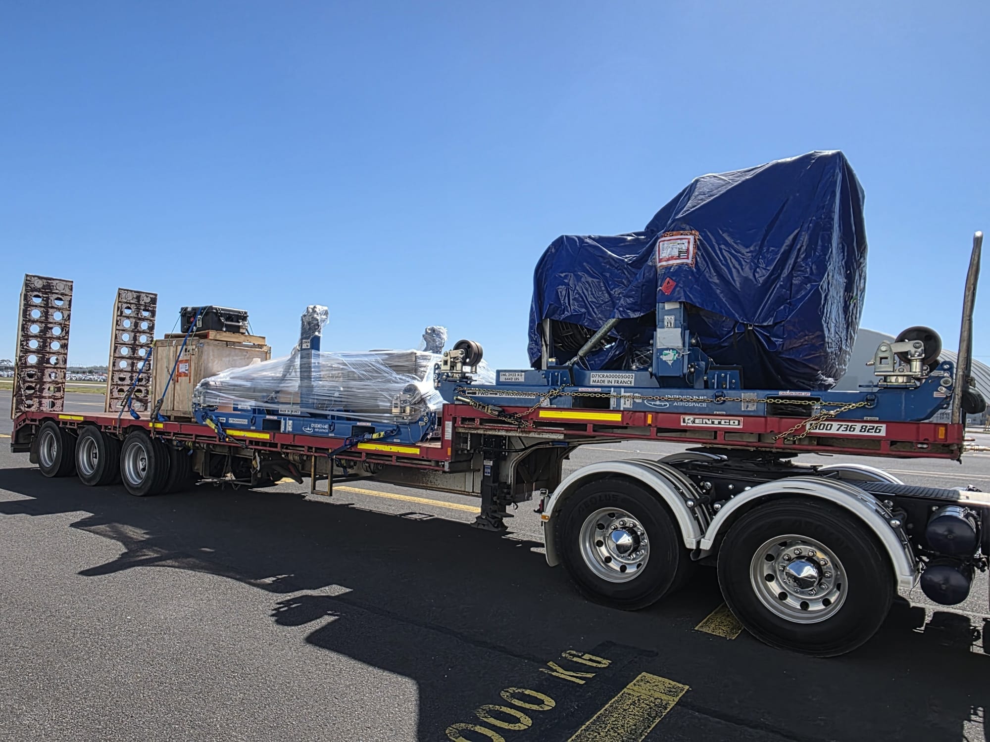 Aerospace freight on Kentco low loader at airport
