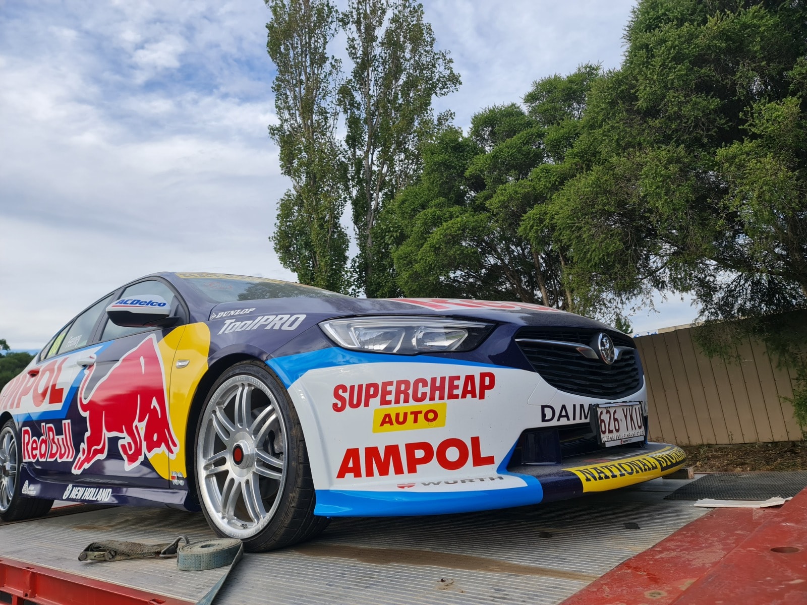 Red Bull Supercheap Auto racing car on transport trailer