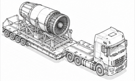 Jet engine on heavy transport trailer