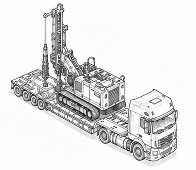 Drilling rig on heavy transport trailer