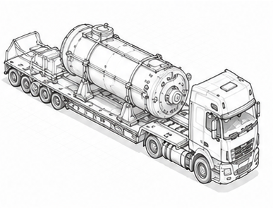 Industrial tanker vessel on heavy transport trailer
