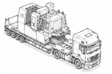 CNC machine on heavy transport trailer