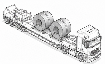 Steel coils on heavy transport trailer