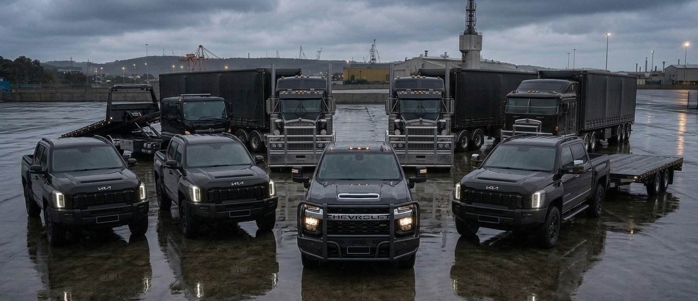Rapid Response Hotshots fleet at an industrial port